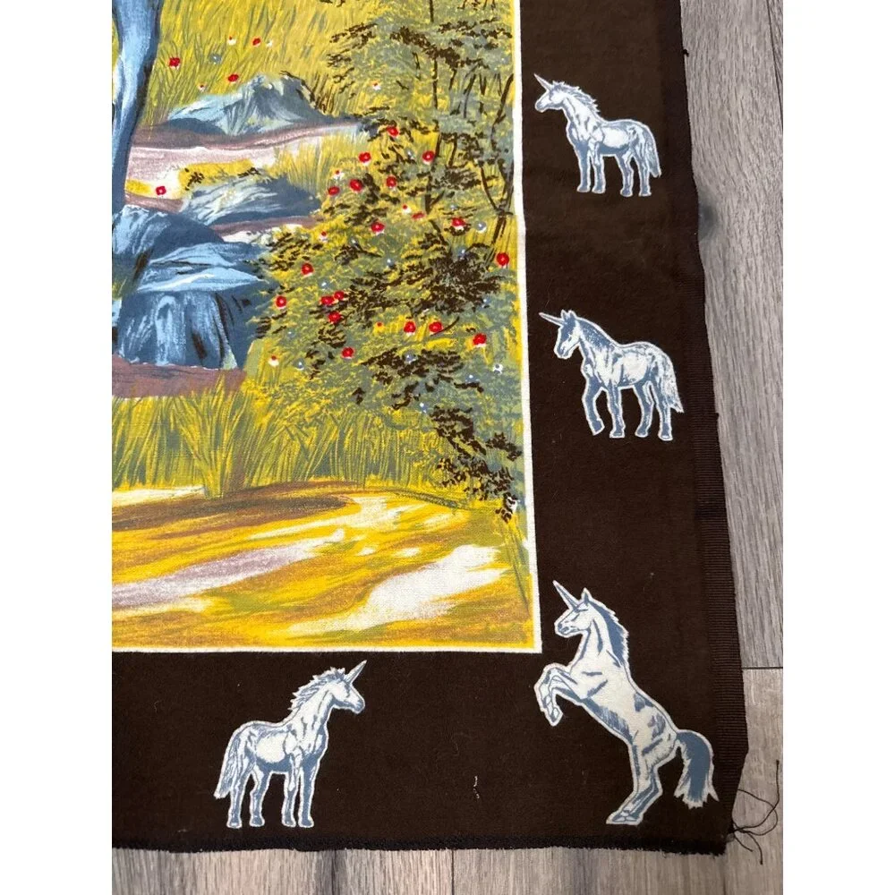 Vintage RT Brown Unicorn Parrot Tapestry Wall Hanging Blanket With Colorful Rain